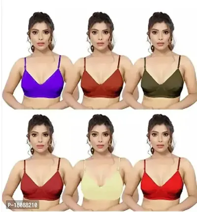 Stylish Multicoloured Cotton Blend Solid Bras For Women Pack Of 6-thumb0