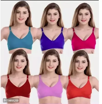 Stylish Multicoloured Cotton Blend Solid Bras For Women Pack Of 6-thumb0