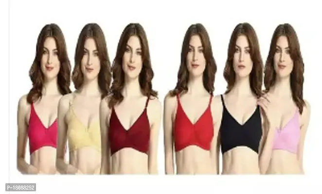 Stylish Multicoloured Cotton Blend Solid Bras For Women Pack Of 6-thumb0