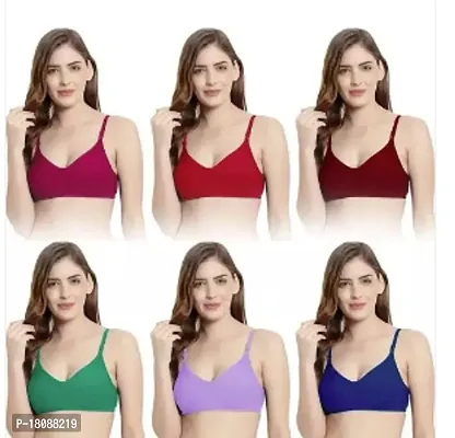 Stylish Multicoloured Cotton Blend Solid Bras For Women Pack Of 6-thumb0