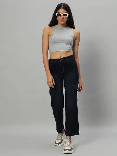 Mid Rise Waist Straight Jeans For Women