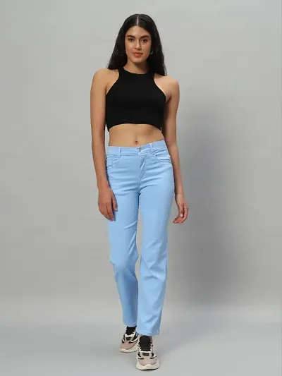 Mid Rise Waist Straight Jeans For Women