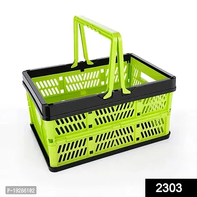 S V Collapsible Shopping Basket Folding Basket Use for Food Snacks Picnic Outdoor Shopping Light-Weight Carry Handle Basket Portable Folding Storage Crates Multipurpose Usable (Multi Color)-thumb2