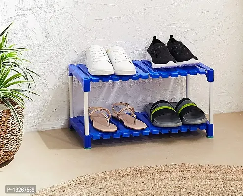 NM ENTERPRISE 2 Shelf Shoe Rack(Blue  White), Sturdy, Kitchen Storage, Shoe Stand, Collapsible Shoe Rack, Metal, Plastic, Multipurpose-thumb3