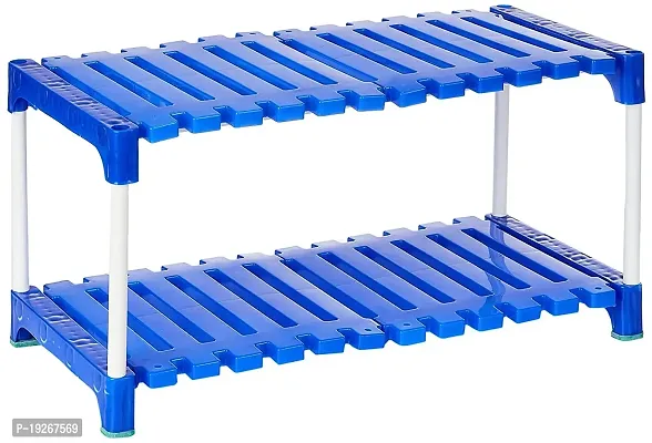NM ENTERPRISE 2 Shelf Shoe Rack(Blue  White), Sturdy, Kitchen Storage, Shoe Stand, Collapsible Shoe Rack, Metal, Plastic, Multipurpose-thumb0