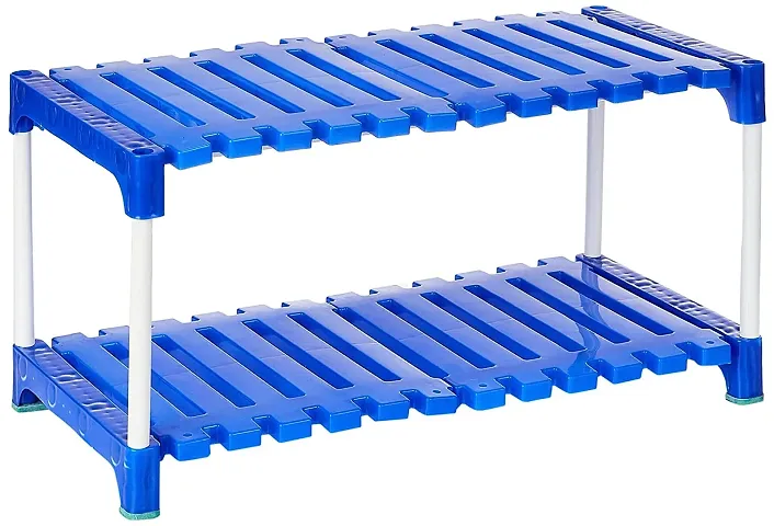 NM ENTERPRISE 2 Shelf Shoe Rack(Blue & White), Sturdy, Kitchen Storage, Shoe Stand, Collapsible Shoe Rack, Metal, Plastic, Multipurpose