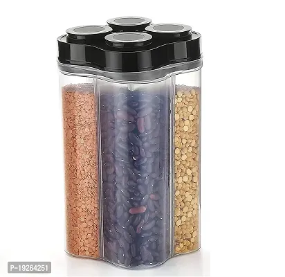 GOPINATHJI? Storage Jar with 4-Section Container (2500 ml) | Plastic AIRtight Dispenser Container Box (Transparent) | (Colour May Vary)-thumb0