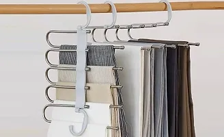 S V 5 in 1 Hanger, Multi-Layer, Multi Purpose, Clothes Hanging Stainless Steel, Folding, Magic Hangers, Non-Slip, Space Saving, Closet Organizer, for Trousers, Scarf, Tie, Belt, Pant, Jeans-thumb1