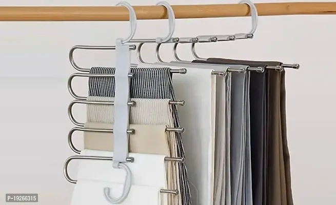 S V 5 in 1 Hanger, Multi-Layer, Multi Purpose, Clothes Hanging Stainless Steel, Folding, Magic Hangers, Non-Slip, Space Saving, Closet Organizer, for Trousers, Scarf, Tie, Belt, Pant, Jeans-thumb2