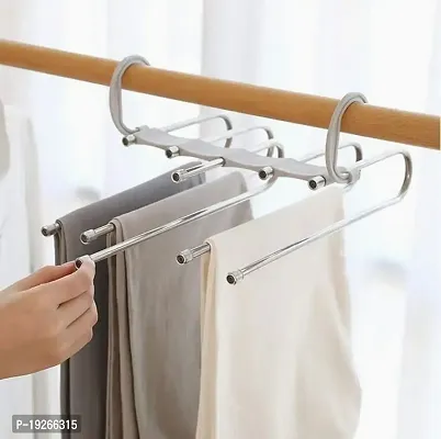 S V 5 in 1 Hanger, Multi-Layer, Multi Purpose, Clothes Hanging Stainless Steel, Folding, Magic Hangers, Non-Slip, Space Saving, Closet Organizer, for Trousers, Scarf, Tie, Belt, Pant, Jeans-thumb0