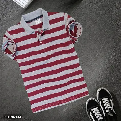 Reliable Multicoloured Cotton Striped Polos For Men-thumb0