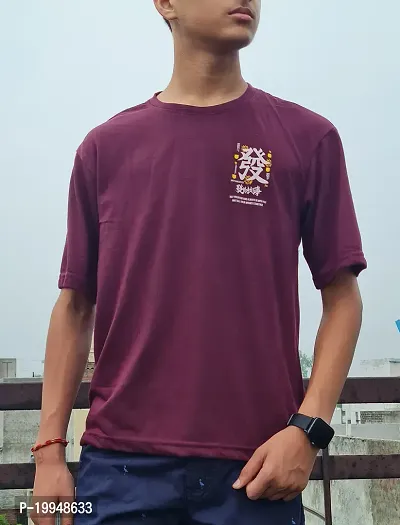 Reliable Maroon Cotton Printed Round Neck Tees For Men-thumb2