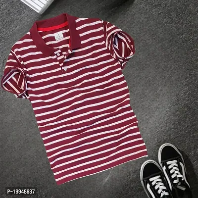 Reliable Maroon Cotton Striped Polos For Men