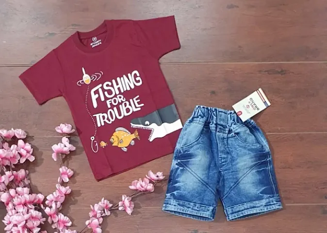 Printed Cotton T Shirt and Shorts Set