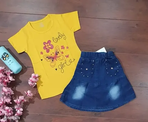 Trendy Cotton Top with Skirt for Girl