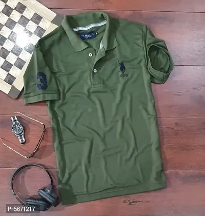 Olive Polycotton Polos For Men-thumb1