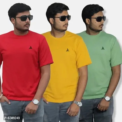 Stunning Cotton Blend Round Neck Tees For Men- Pack Of 3