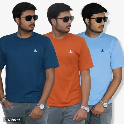 Stunning Cotton Blend Round Neck Tees For Men- Pack Of 3