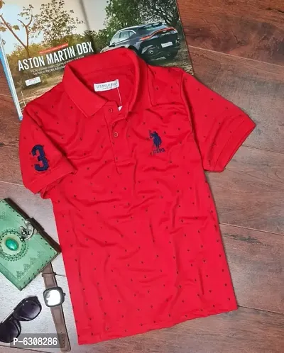 Red Cotton Blend Polos For Men-thumb0