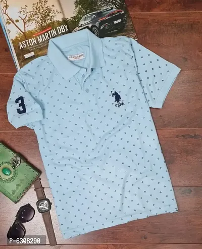 Turquoise Cotton Blend Polos For Men