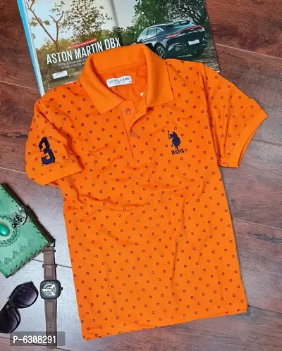 Orange Cotton Blend Polos For Men-thumb0