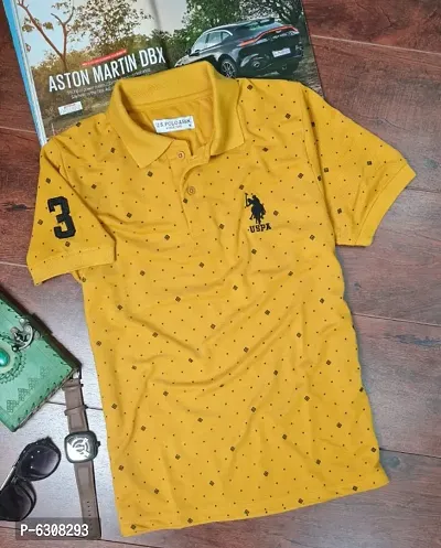 Yellow Cotton Blend Polos For Men-thumb0