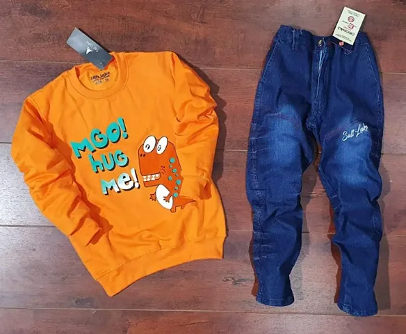 Kids Winter Sweatshirt and Denim Clothing Set