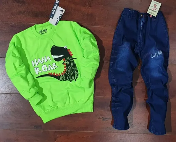 Kids Winter Sweatshirt and Denim Clothing Set