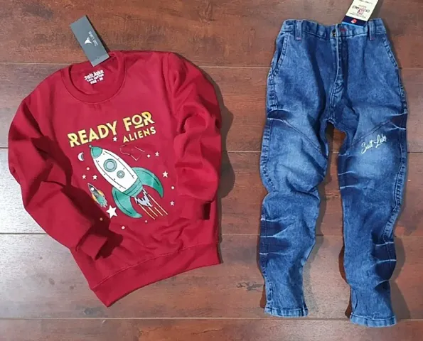 Kids Winter Sweatshirt and Denim Clothing Set