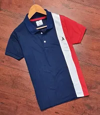 Navy Blue Cotton Blend Polos For Men-thumb1