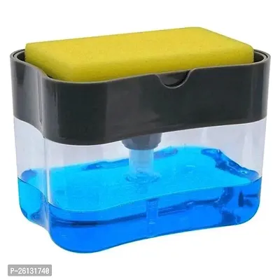 2 in 1 Soap Dispenser For DishWasher Liquid Holder Liquid Dispenser Through Pump Black Colour Pack Of 1 With Sponge-thumb0