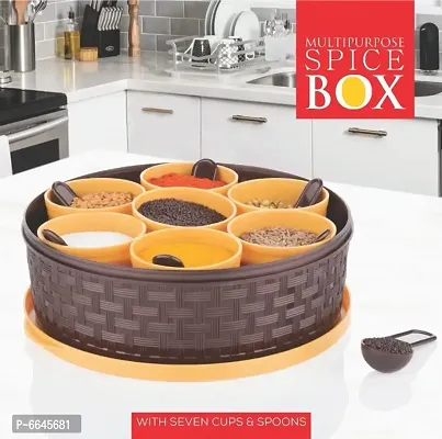 Stylish Trendy 7 Section Square Heavy Duty Plastic Masala Box For Kitchen (700Ml, Multi Color)