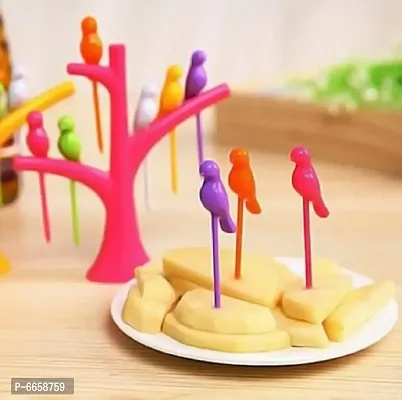 Fruit Snack Dessert Forks Bird Shape with Tree Shape Holder-thumb2