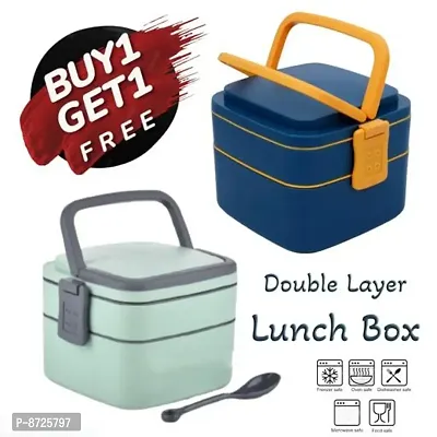 Buy 1 Get 1 FREE Offer, Lunch Box 2 Compartment Tiffin with Handle  Push Lock