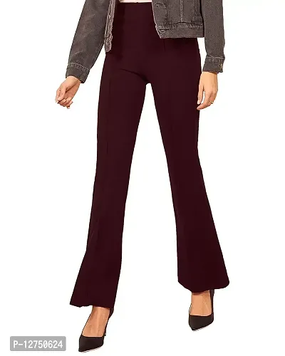 Classic Ravishing Women Bootcut Trousers Black-Wine-thumb3