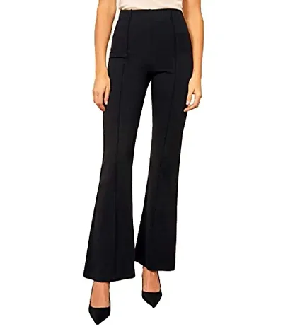 Stylish Poly Blend Solid Flat Front Bootcut Pants For Women