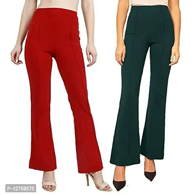 Classic Ravishing Women Bootcut Trousers Green-Maroon-thumb0