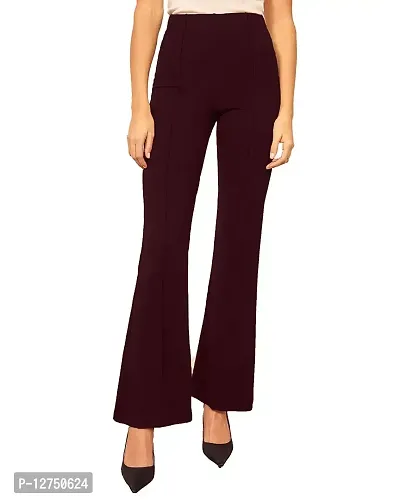 Classic Ravishing Women Bootcut Trousers Black-Wine-thumb2