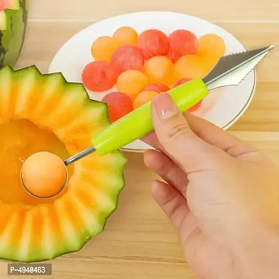 2 in 1 Melon Ball Maker and Stainless Steel Multi Functional Scooper with Carving Knife for Fruit Salads and Desserts Cake Ice Cream Scooper