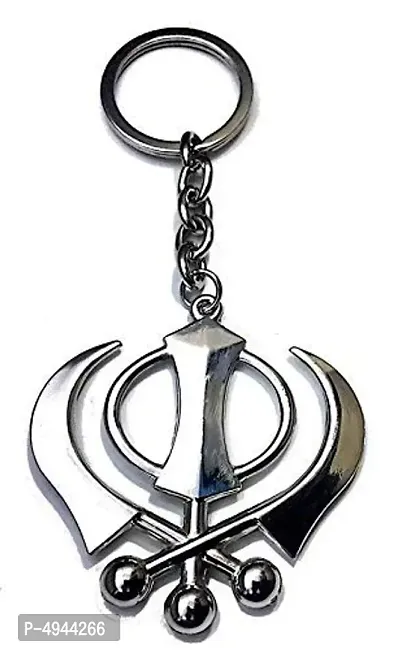 Silver Metal Ek Omkar Punjabi Khanda Logo Latest Keyring Key Case for Car Bike and for Gifting (Silver)-thumb0