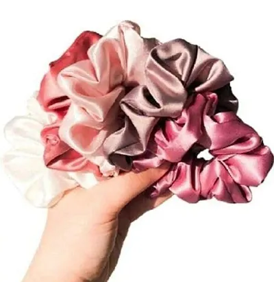 Plain Satin Hair Scrunchies, Hair Accessories For Girls and Women, Satin Fabric - Soft Elastic - Set of 4