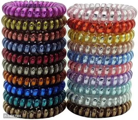 Multicolour Spiral Hair Ties Rubber Telephone Wire Elastic Band for Girls and Women -10 Pieces-thumb0