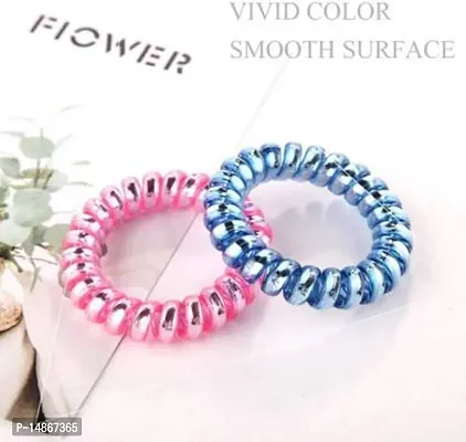 Multicolour Spiral Hair Ties Rubber Telephone Wire Elastic Band for Girls and Women -10 Pieces-thumb2