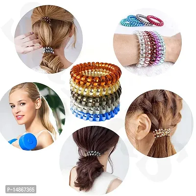 Multicolour Spiral Hair Ties Rubber Telephone Wire Elastic Band for Girls and Women -10 Pieces-thumb3