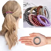 Multicolour Spiral Hair Ties Rubber Telephone Wire Elastic Band for Girls and Women -10 Pieces-thumb3
