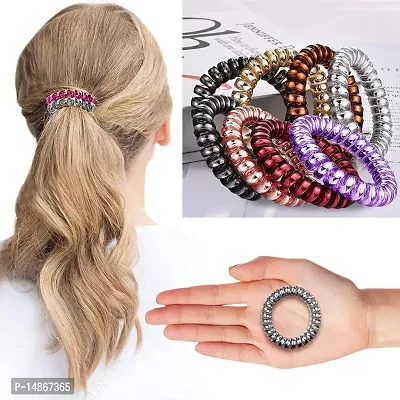 Multicolour Spiral Hair Ties Rubber Telephone Wire Elastic Band for Girls and Women -10 Pieces-thumb4