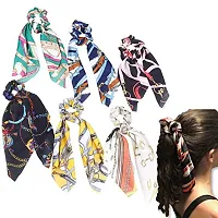 4 pcs Scarf Scrunchies for Hair Ties Scarves Scrunchie Chiffon Floral Hair Ribbon Long Tail Fashion Ponytail Holder Scrunchy for Women-thumb1