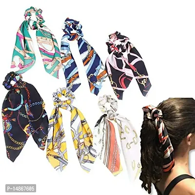 4 pcs Scarf Scrunchies for Hair Ties Scarves Scrunchie Chiffon Floral Hair Ribbon Long Tail Fashion Ponytail Holder Scrunchy for Women-thumb2