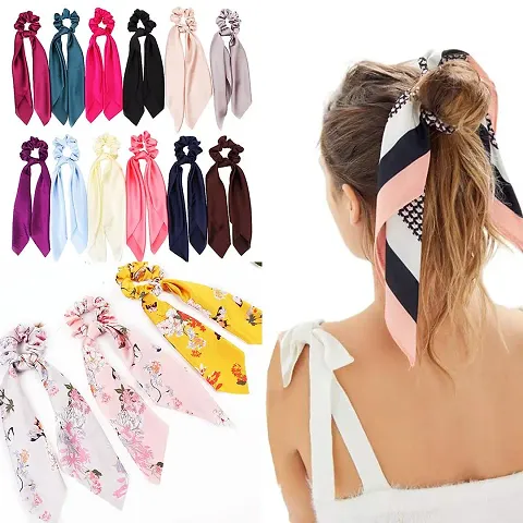 4 pcs Scarf Scrunchies for Hair Ties Scarves Scrunchie Chiffon Floral Hair Ribbon Long Tail Fashion Ponytail Holder Scrunchy for Women