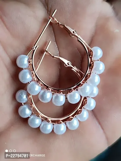 women`s light weight hoop earrings(pearl style)-thumb0